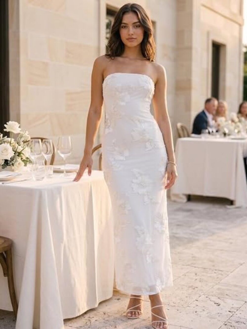 Women's Summer Floral Strapless Mesh Wedding Guest Cocktail Maxi Dress